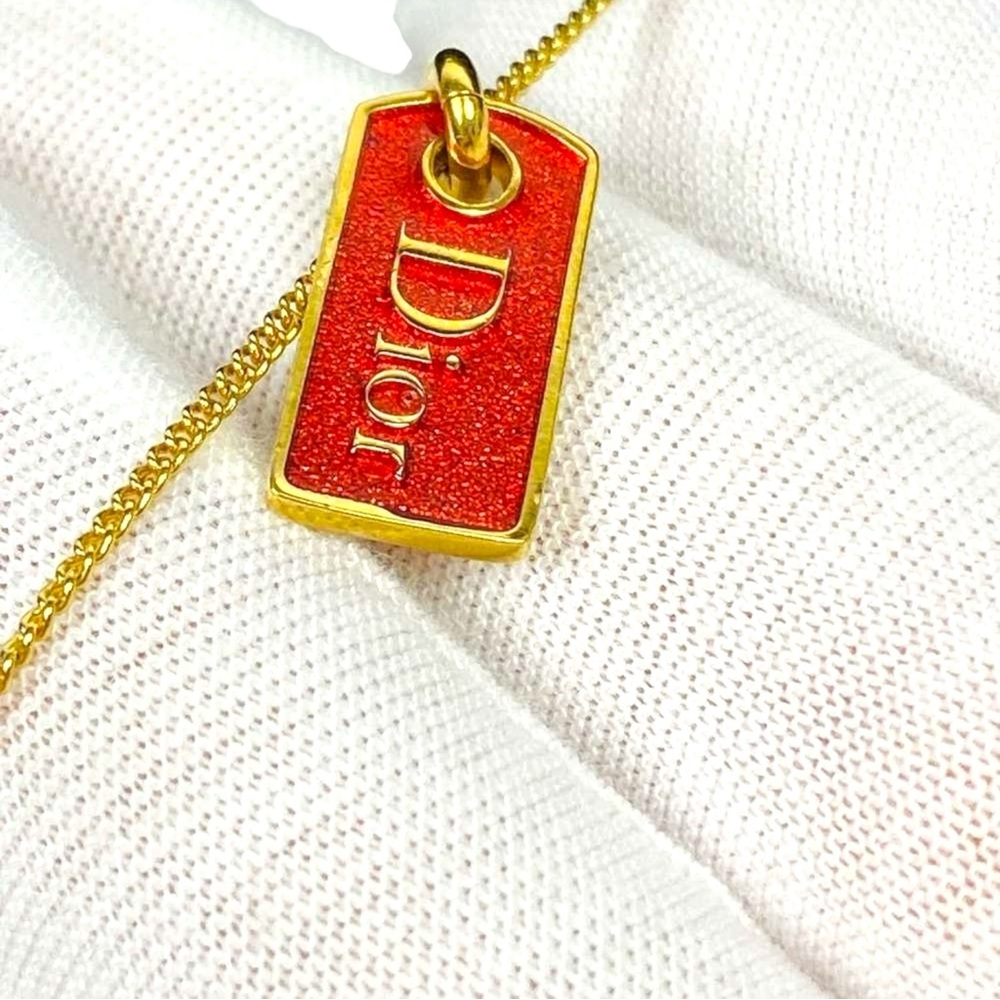 Authentic Christian Dior Gold Tone Red Enamel Tag Charm Bracelet – - Picture 5 of 10